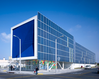 impressive solar panel facade on LA school by brooks + scarpa