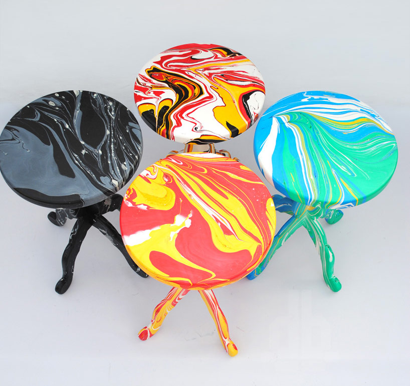 metafaux design: swirling stools dipped in marble paint colors - 2