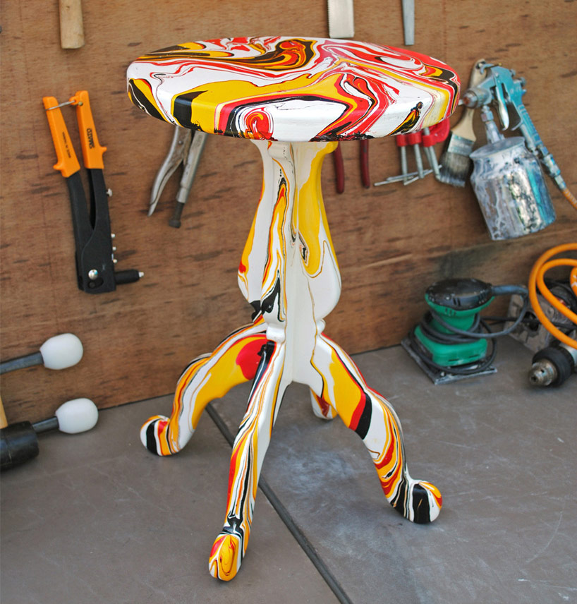 metafaux design: swirling stools dipped in marble paint colors - 3