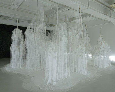 yasuaki onishi drips hot glue to create a crystallized forest