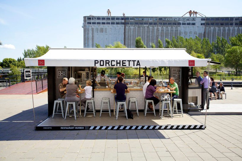 Porchetta shipping container kiosk by noiseux + sasseville