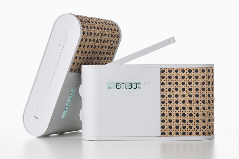 hybrid smart radio by mathieu lehanneur for lexon clad in woven rattan 