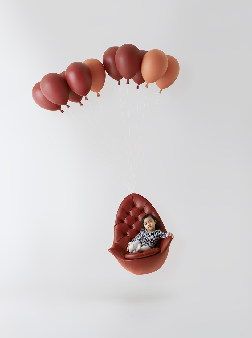balloon bench + chair by h220430 studio appears to float in mid-air