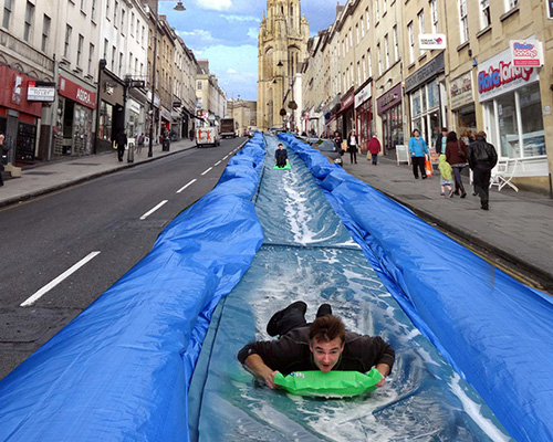 luke jerram plans to turn a city street into an urban water slide