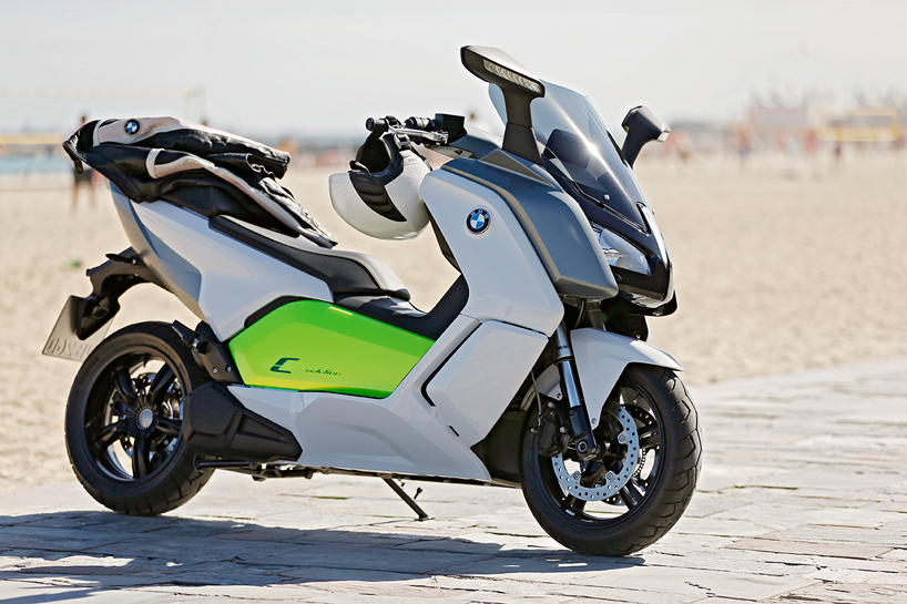 the fully electric BMW C evolution motorcycle utilizes regenerative braking