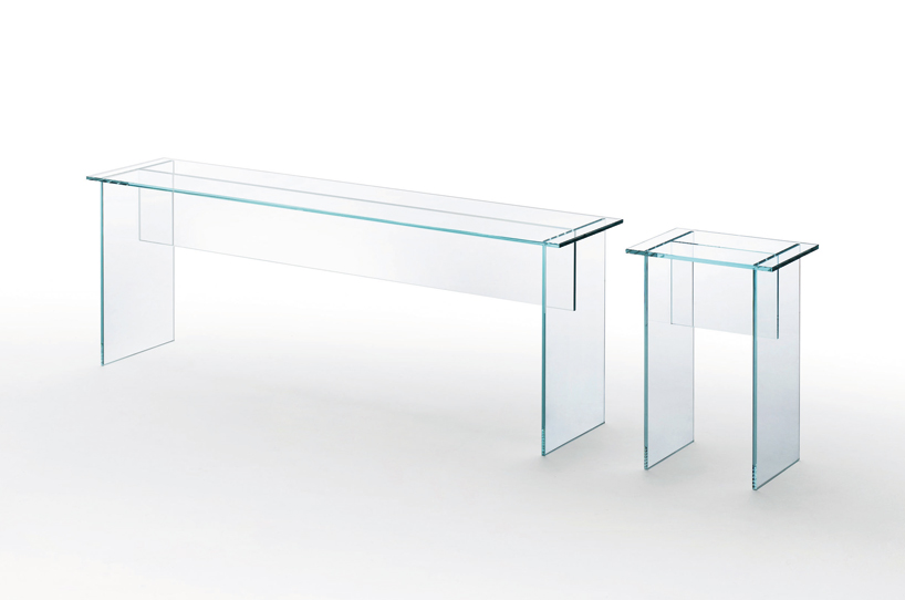sublimazione wood-textured glass tables by ron gilad for glas italia