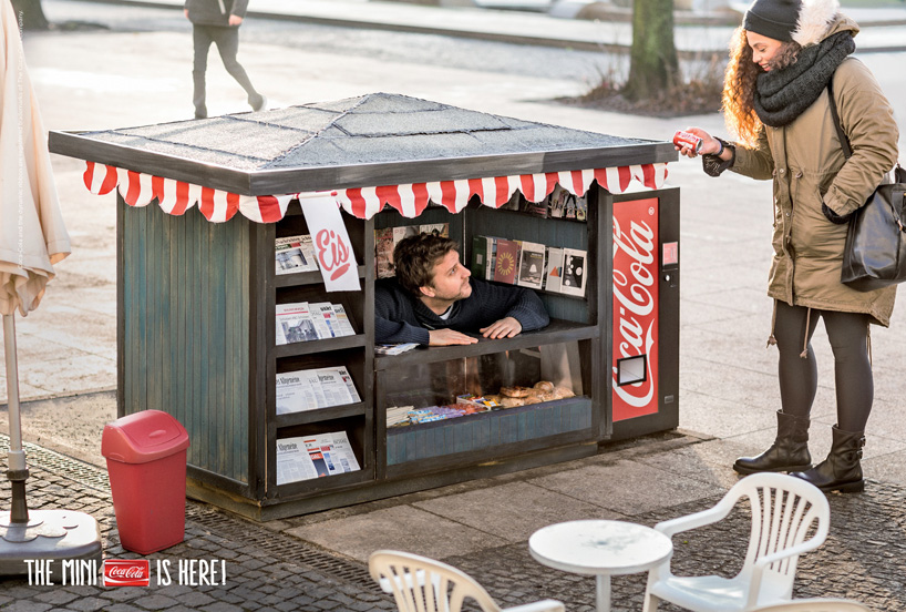 coca cola mini kiosks by ogilvy & mather berlin promote tiny coke cans