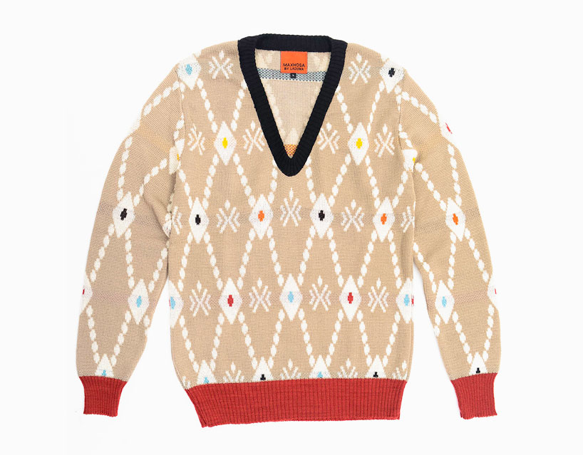 laduma ngxokolo translates traditional xhosa beadwork into knitwear design