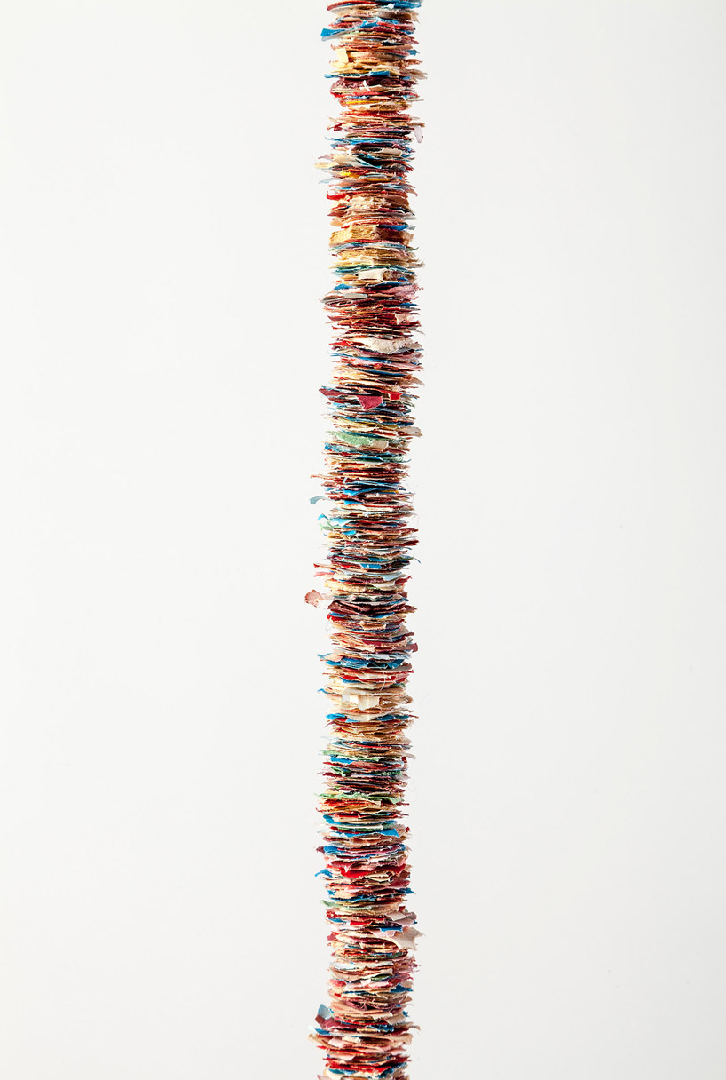 lenka clayton stacks tissue confetti tower from 18,180 sheets