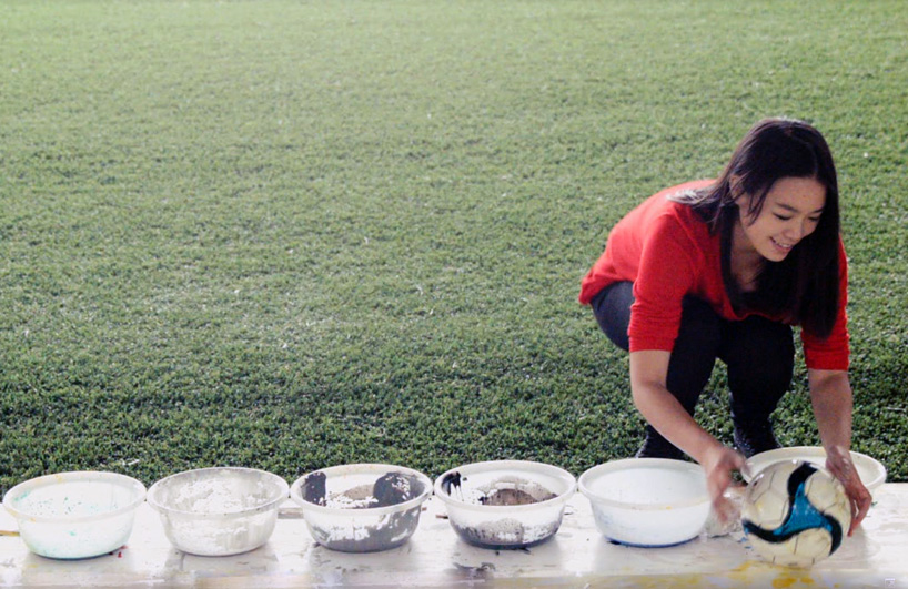 red hong yi paints ronaldo neymar and messi soccer ball