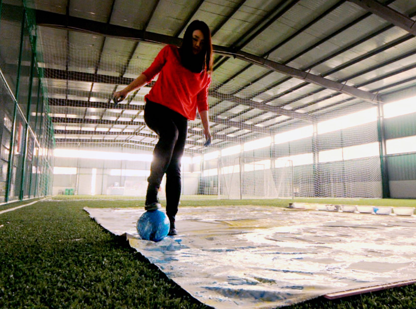 red hong yi paints ronaldo neymar and messi soccer ball