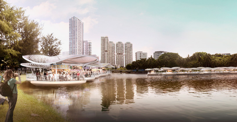 SPARK architects floating hawker centre solar orchid singapore designboom
