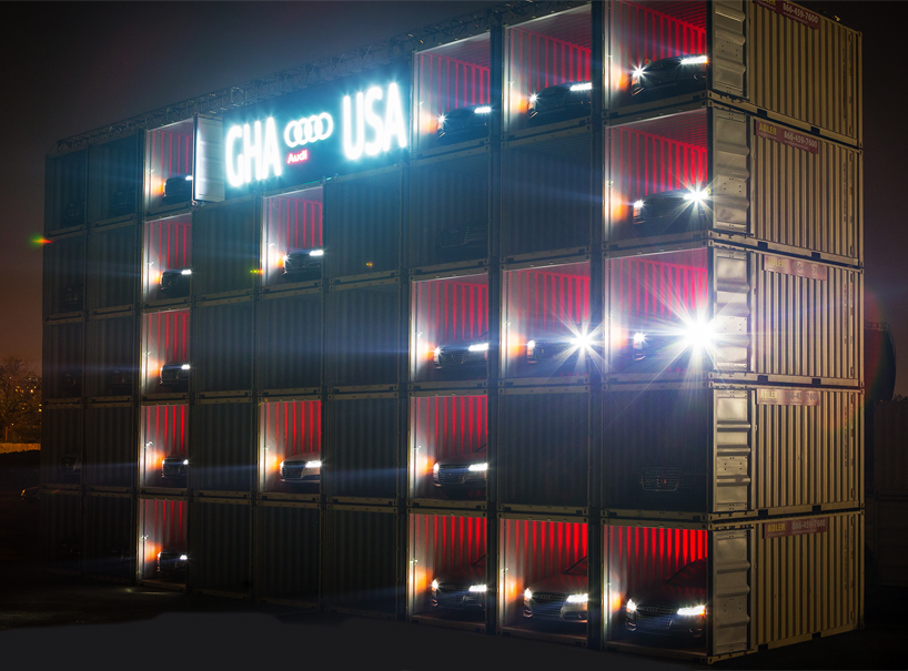audi shipping container scoreboard A8 headlights