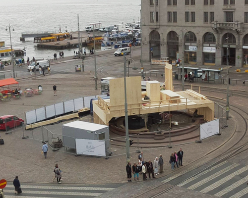 tatzu nishi constructs hotel around helsinki's market square fountain