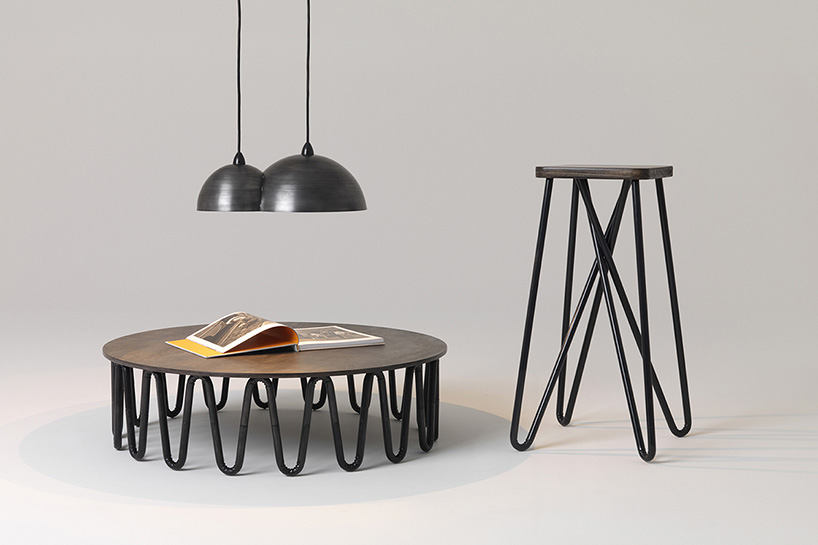 bardsley uses wrinkled steel tubes for essenze furniture collection