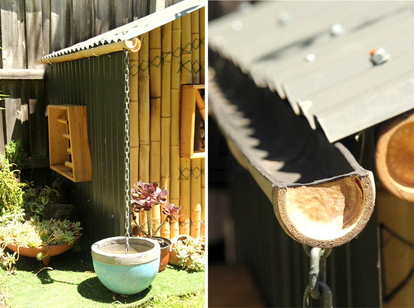 giant grass builds bamboo cubby house from recycled materials