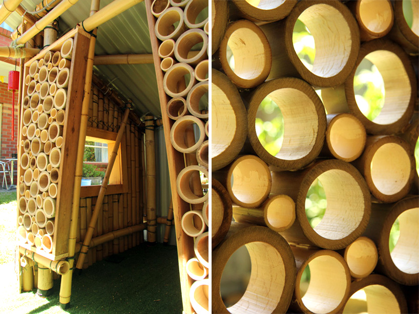 giant grass builds bamboo cubby house from recycled materials