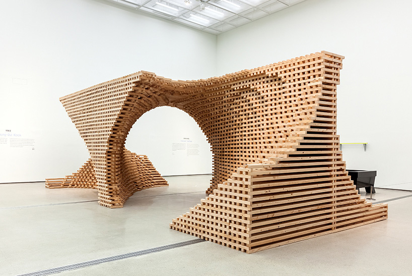 HG-architecture morphs wooden modules into pixelated spiral structure