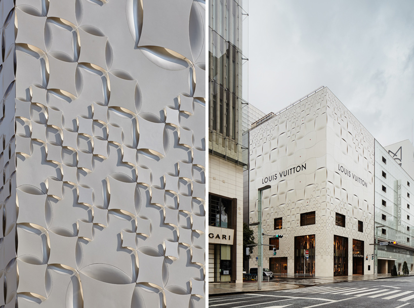 jun aoki&#39;s tokyo louis vuitton store features patterned façades