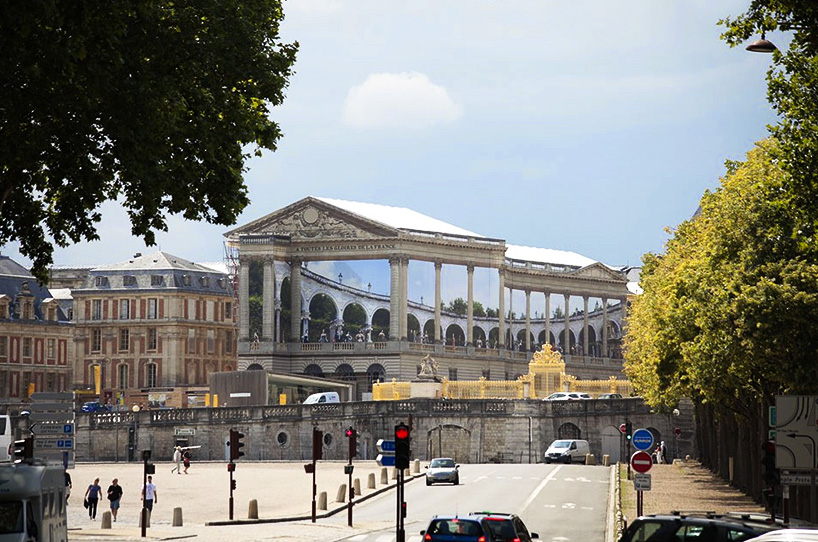 pierre delavie wraps palace of versailles in dior trompe l'oeil canvas