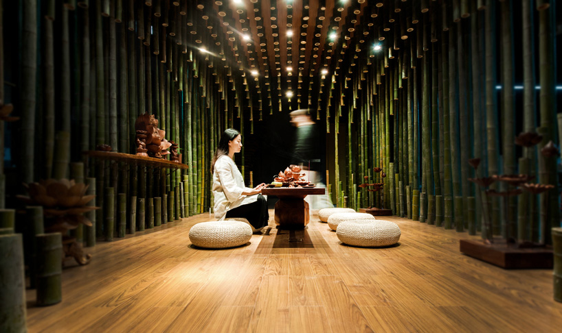 999 wooden sticks convert a rectangular room into an elliptical teahouse by  minax