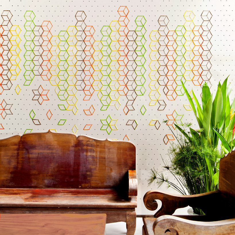 tripasai architects embroidered flower lobby japanese stitching art sashiko bangkok