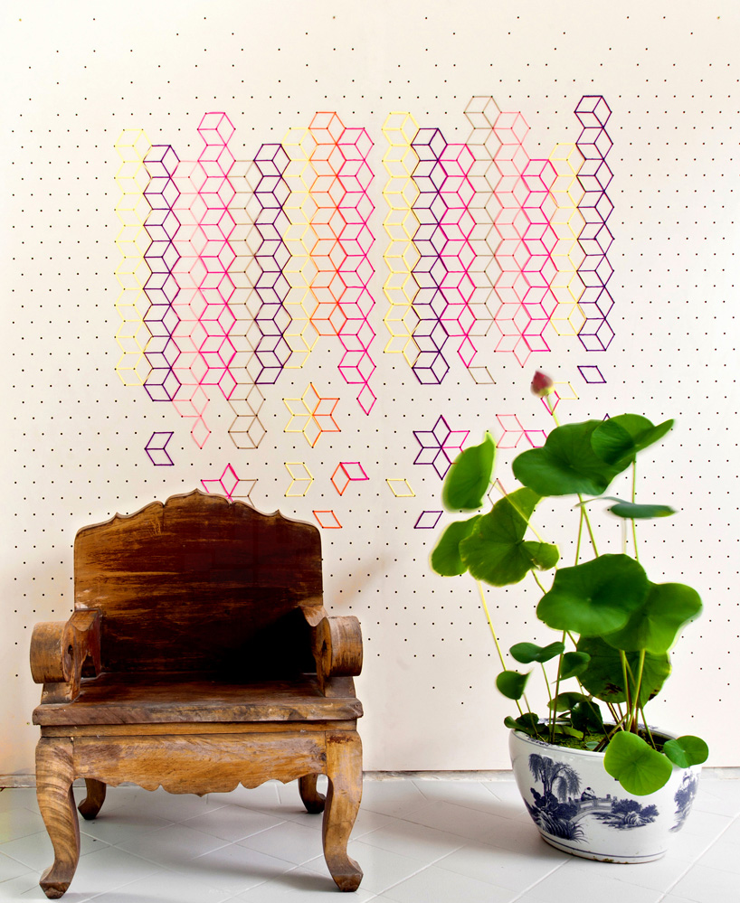 tripasai architects embroidered flower lobby japanese stitching art sashiko bangkok