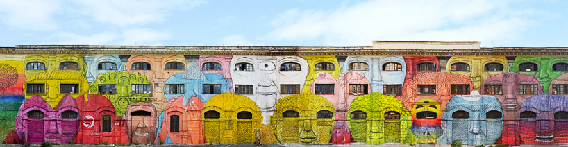 blu wraps roman military warehouse with mural of 50 faces