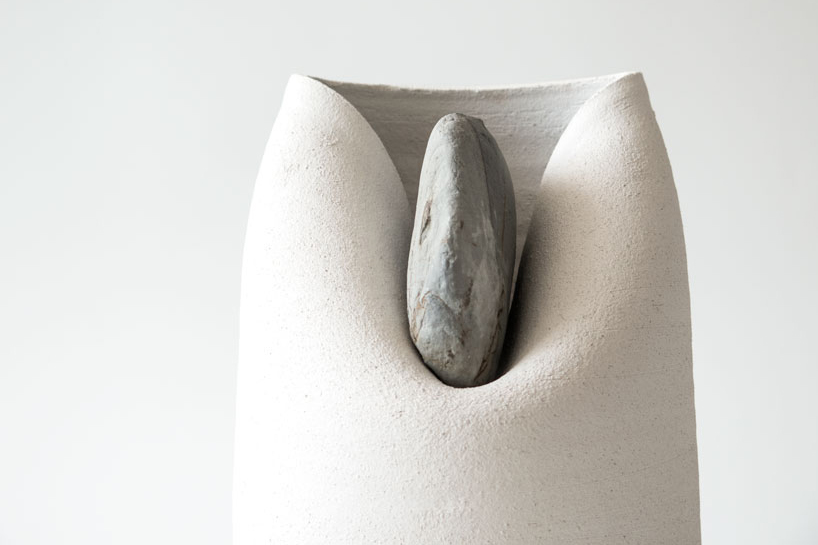 martin azua warped ceramic vase with stone
