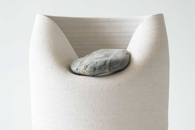 martin azua warped ceramic vase with stone