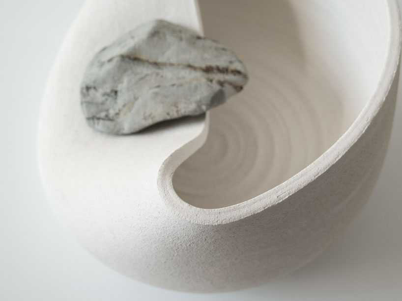 martin azua warped ceramic vase with stone