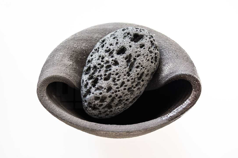 martin azua warped ceramic vase with stone