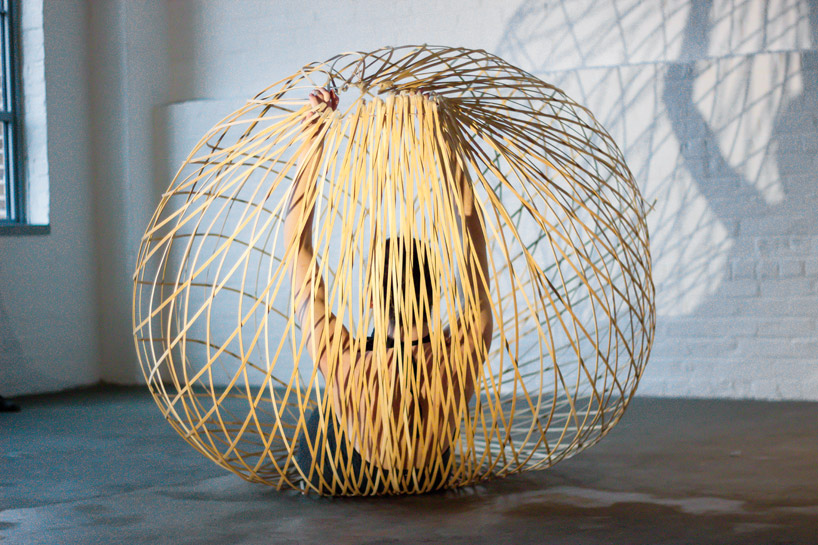 maria blaisse dancers with bamboo structures at the noguchi museum