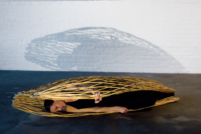 maria blaisse dancers with bamboo structures at the noguchi museum
