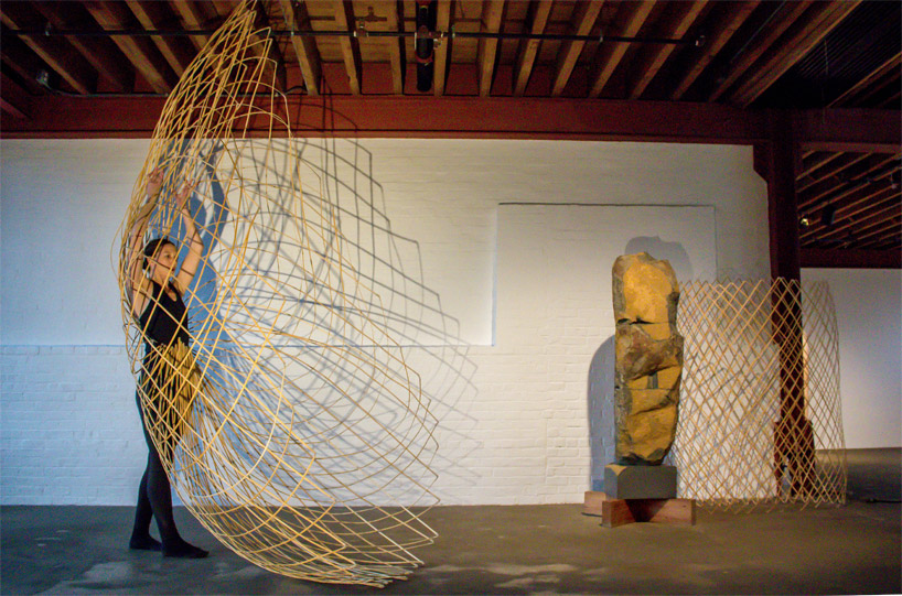 maria blaisse dancers with bamboo structures at the noguchi museum