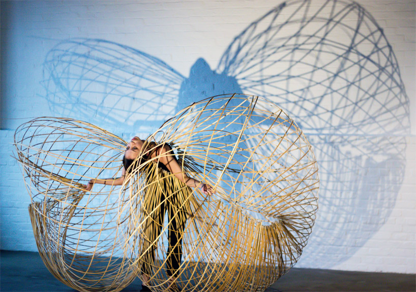 maria blaisse dancers with bamboo structures at the noguchi museum