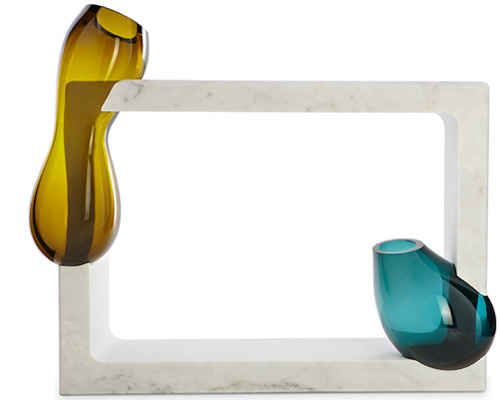 emmanuel babled fuses hand-blown glass and carrara marble with osmosi line