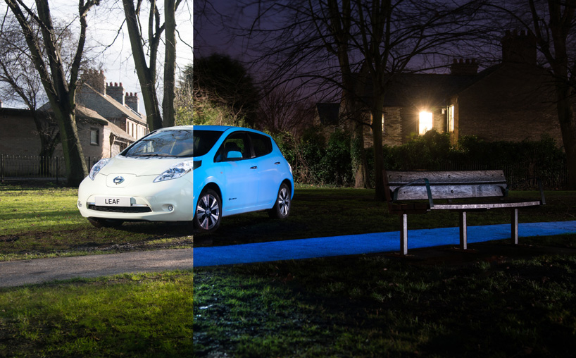nissan glow-in-the-dark LEAF features sunlight absorbing car paint