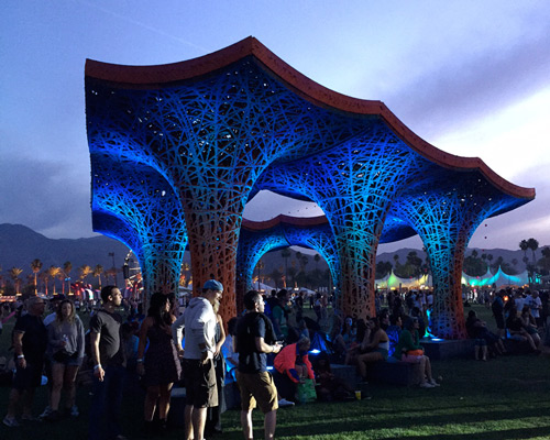 ball-nogues' pulp pavilion shades visitors at coachella music festival