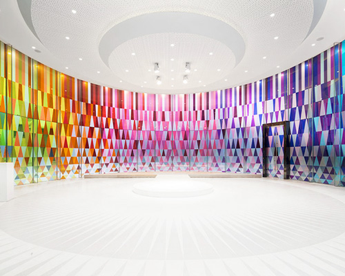 coordination asia's rainbow chapel features kaleidoscopic façade