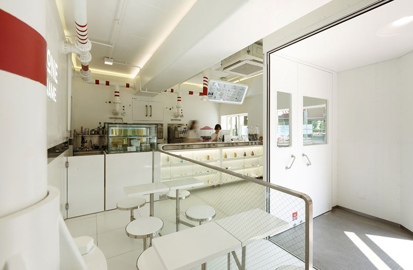 betwin space design sets ice-cream parlor inside truck façade in seoul