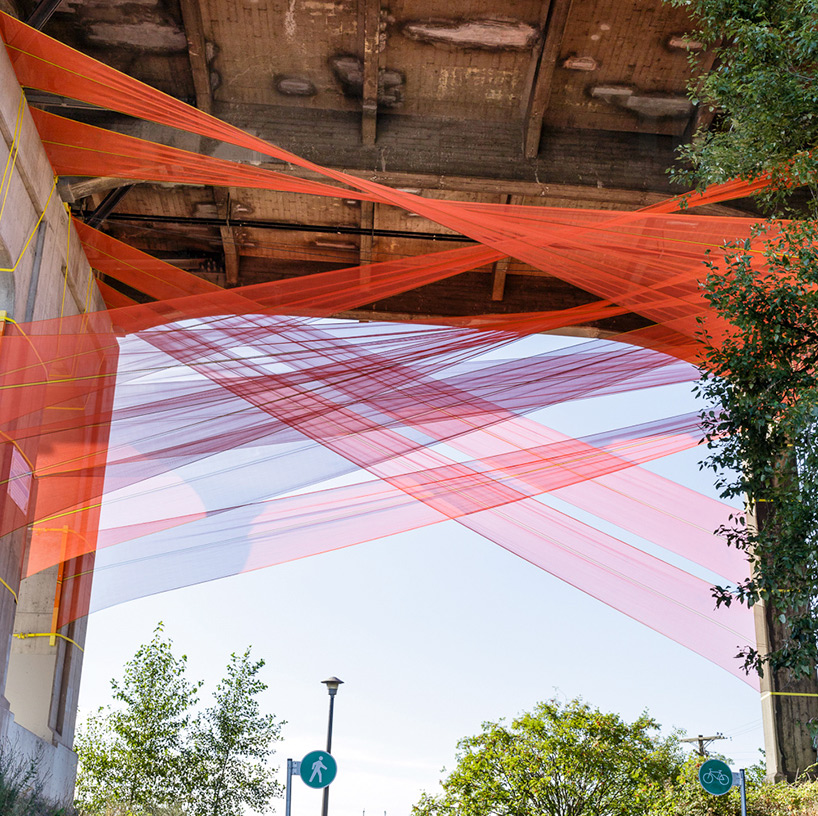 construction netting gets recontextualized in city fabric installation