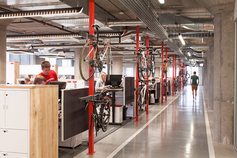 perkins + will winds bicycle track through SRAM's chicago HQ