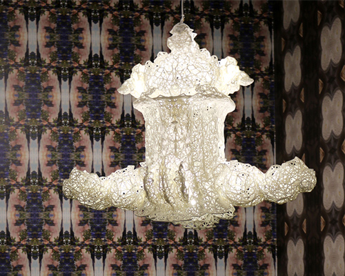 david nosanchuk models 3D printed pendant lamp after architectural ornament in NYC