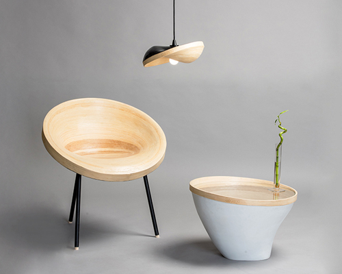 alice minkina uses twisted veneer sheets to construct sagano bamboo furniture