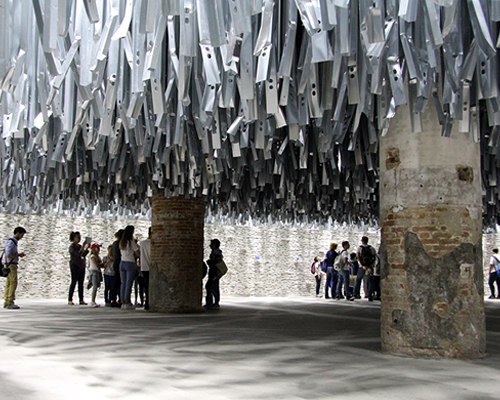 venice architecture biennale's introductory room constructed with 100 tons of waste material