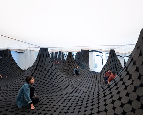 leong leong creates undulating TOPO installation using CNC-cut foam massage rollers