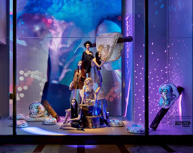 rotganzen creates disco forest themed window display for zara