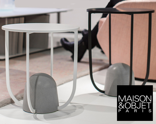 alain gilles balances W8 table with gray sandstone for ligne roset