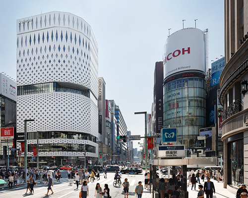 klein dytham applies patterned façade to ginza place development in tokyo